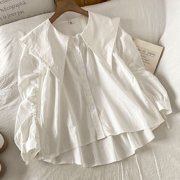 白色娃娃領襯衫秋款女早秋季襯衣設計感小眾高級感秋冬泡泡袖上衣