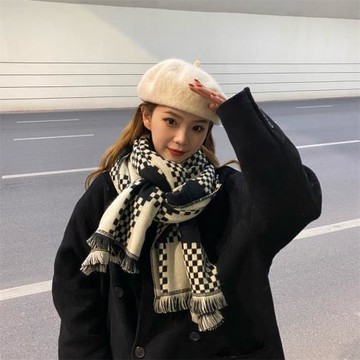 高級感格子圍巾女冬季韓版ins潮加厚保暖百搭披肩圍脖男小眾復古
