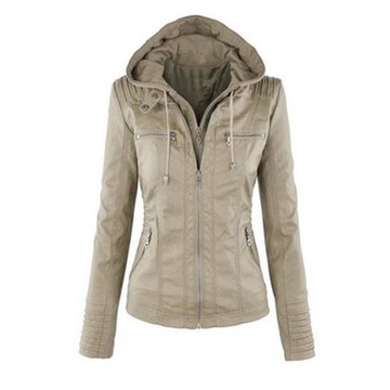 Jacket Women Euro Hood zipper coat Leather clothing皮夾克女