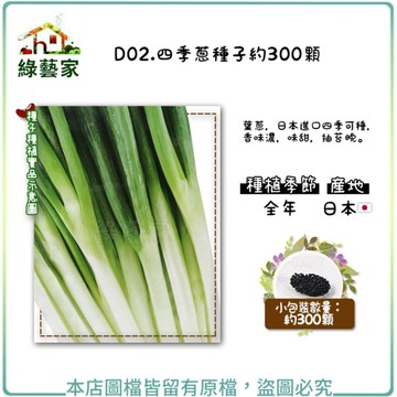【綠藝家】D02.四季蔥種子約300顆 (葉蔥 三星蔥 種子 日本進口 香味濃.味甜.抽苔晚) 蔥類 蔥