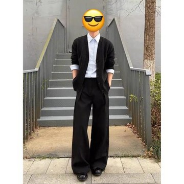 張凌赫同款黑色開衫衛衣男款人夫感高級感穿搭美式重磅華夫格外套