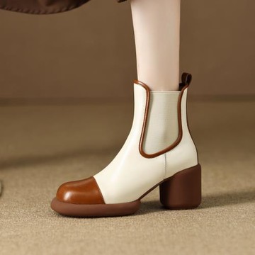 厚底真皮秋季拼色高跟切爾西靴