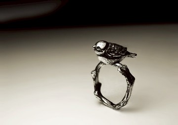 麻雀樹枝銀戒指