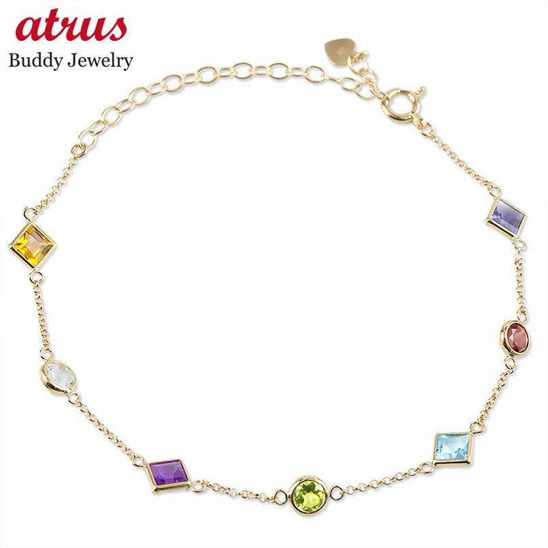 18金 ブレスレット アミュレット 天然石 7色 ゴールド イエロー  