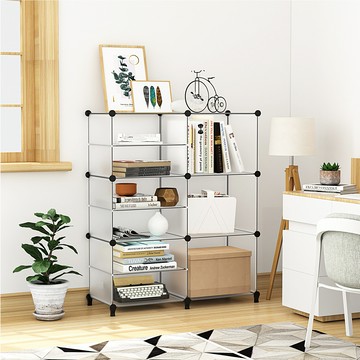 2列6層置物架書架雜物架半透明大小格子結合塑料置物架貨架儲物架【林之舍】