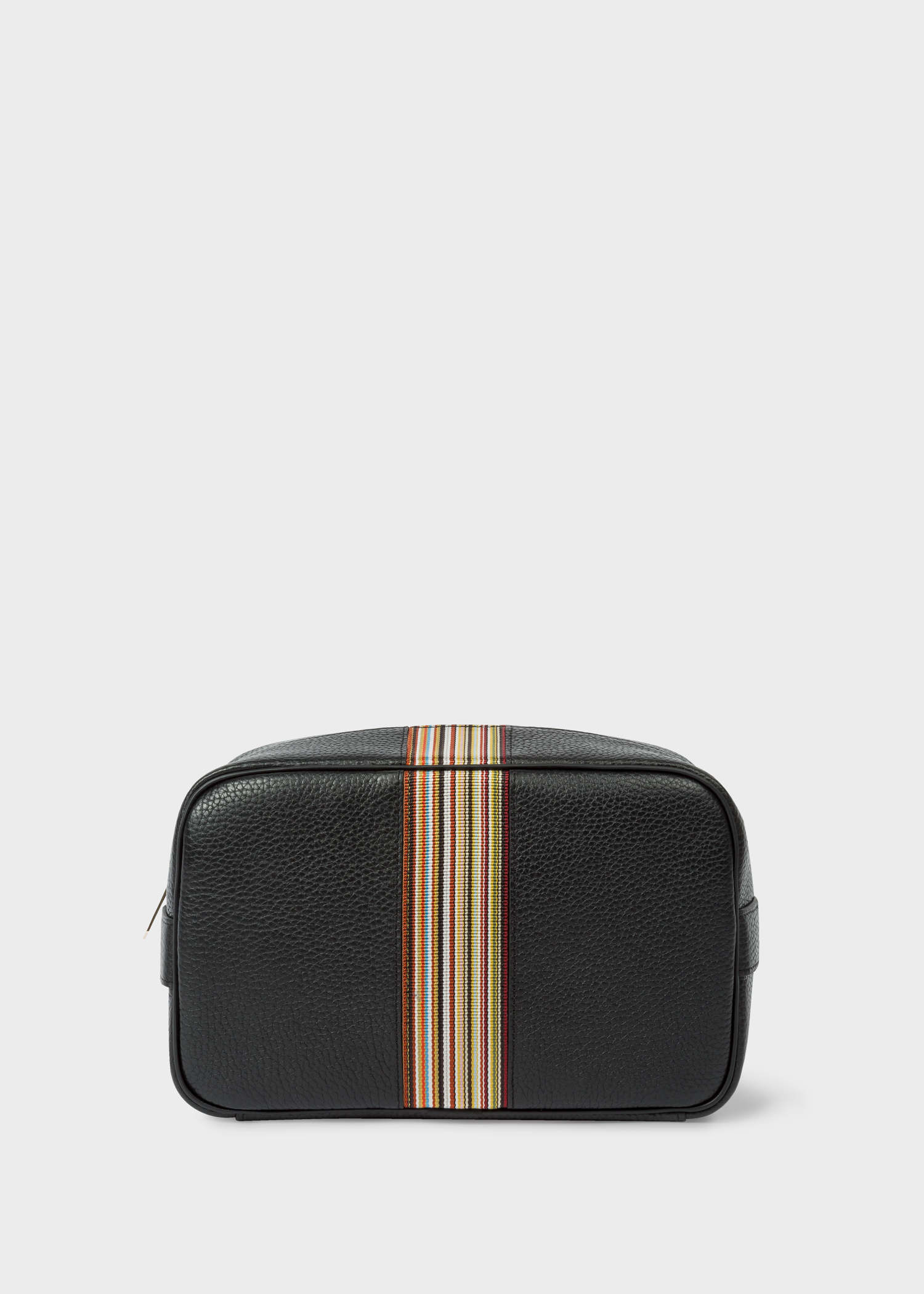 Men's Black Leather Signature Stripe Wash Bag