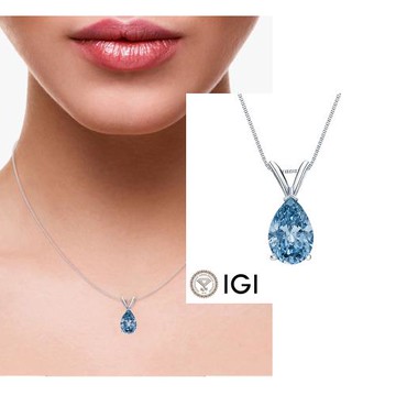 【Luster】IGI 1克拉 Fancy Intense Blue 水滴 培育鑽 藍鑽 18K金 鑽石項鍊-送喀什米爾羊毛披肩