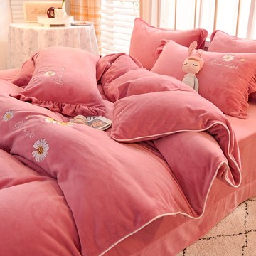 北歐風床上用品冬季四件套珊瑚絨床單冬天牛奶雙面絨毛被套被罩4