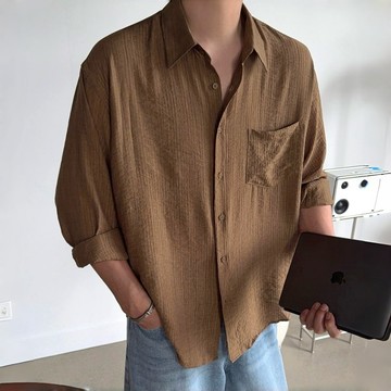正韓透氣輕盈低調條紋單口袋長袖襯衫 6色 YUPPIE 預購商品 0824
