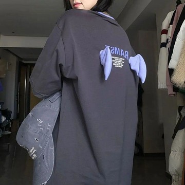 【男裝】臺灣出貨立體翅膀小惡魔圓領t恤男女大碼國潮寬鬆顯瘦短袖高街情侶上衣潮