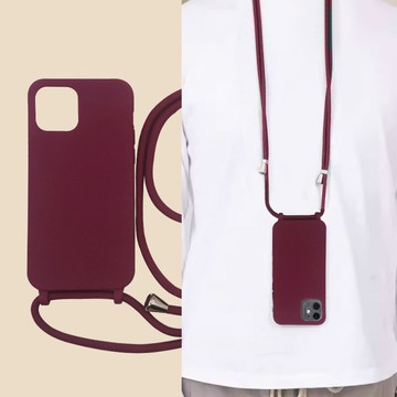 免運~小眾高級感紅色掛脖斜挎手機殼適用iphone15promax蘋果14液態矽膠12小眾高級感13掛鏈8p