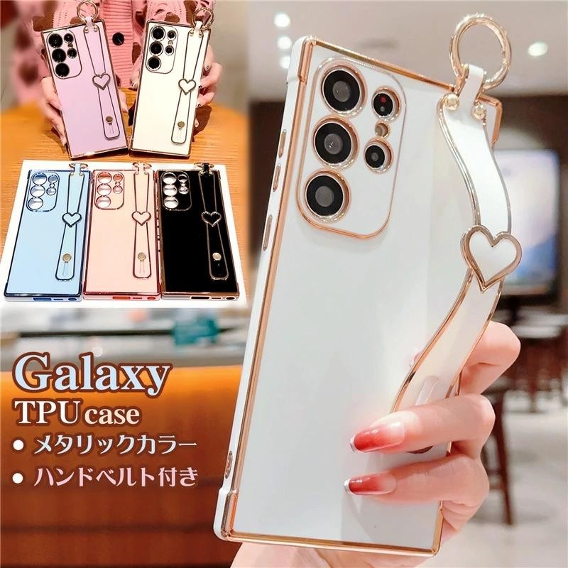 スマホベルト付き！ GalaxyA53ケース かわいい 韓国 サイドメッキ加工