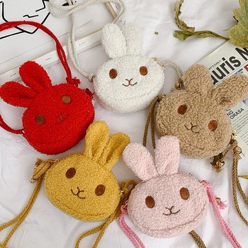 【Arbea】毛絨小兔子兒童斜挎包可愛女童單肩包羊羔毛幼兒零錢包小童中童女童【B46】