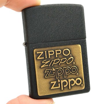 原廠正品附發票 美國ZIPPO打火機 *4代LOGO浮雕* (黑裂紋黃銅貼片-型號362) ✦球球玉米斗✦