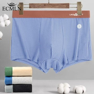 ECMLN 男士內衣撞色簡約潮流條紋青少年平角內褲透氣內褲
