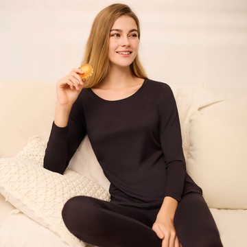 [Audrey]α溫控機能衣 -溫感平衡波纖維暖心愉悅好眠長袖上衣-星辰黑