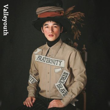 米修斯 復古英文刺繡立體飄帶潮流襯衫 山谷少年獨立設計師男裝