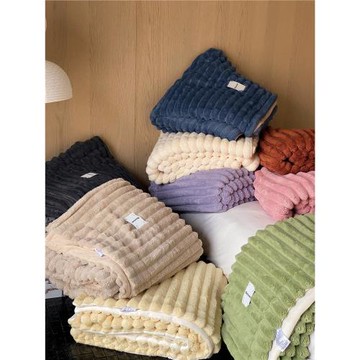 簡約條紋冬季仿兔絨立體加厚蓋毯 秋冬臥室沙發牛奶絨單雙人毛毯