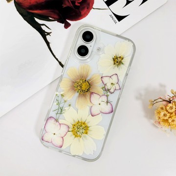 手工天然紫白押花手機殼適用於iPhone 16 Pro Max Samsung S25