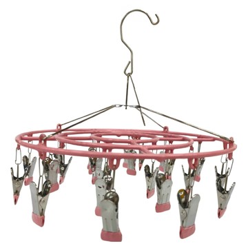 多功能不鏽鋼防滑防風多夾曬衣架 圓形24夾  33.5 x 28 x 6cm  粉色