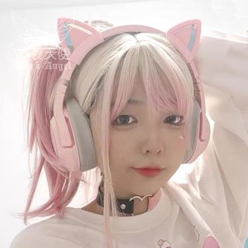 天使貓耳藍牙耳機女生jk二次元拍照蘿莉粉紅色可愛頭戴式無線耳麥
