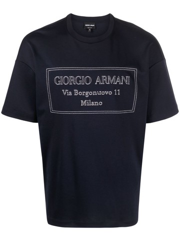 Giorgio Armani - logo-embroidered cotton T-shirt - men - Cotton - 58 - Blue