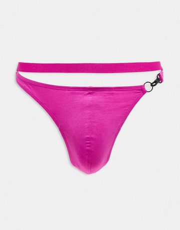 ASOS DESIGN thong with metal belt detail in pink