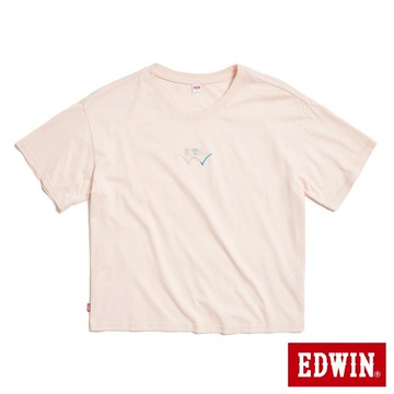 EDWIN 女款 彩色印花寬版短袖T恤(淡粉紅)