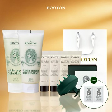 快速出貨【ROOTON】寵愛自己！甦活植萃洗髮精200ml+甦活植萃護髮素200ml+頭皮按摩梳+沐浴膠10ml x2+身體乳10ml x2+喚活海藻洗髮精5ml x2+燙金禮袋