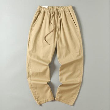 外貿出口尾貨男士青年夏季水洗純棉松緊腰抽繩直筒運動休閑長褲潮