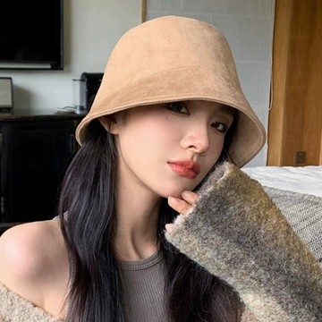 漁夫帽 水桶帽 麂皮 盆帽 防寒帽 大頭圍帽子 帽子女 韓系帽子 包頭帽 高級感 顯臉小帽子 日系復古 秋冬穿搭 034