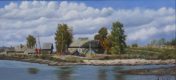 鄉村繪畫風景原創藝術陽光河流景觀藝術品河岸