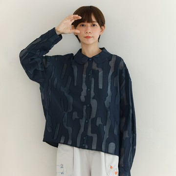 a la sha 不規則透紗紋長袖襯衫