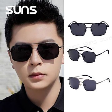 【SUNS】時尚方框飛行員偏光墨鏡  Polarized中性駕駛墨鏡 輕量22g/防眩光/抗UV400