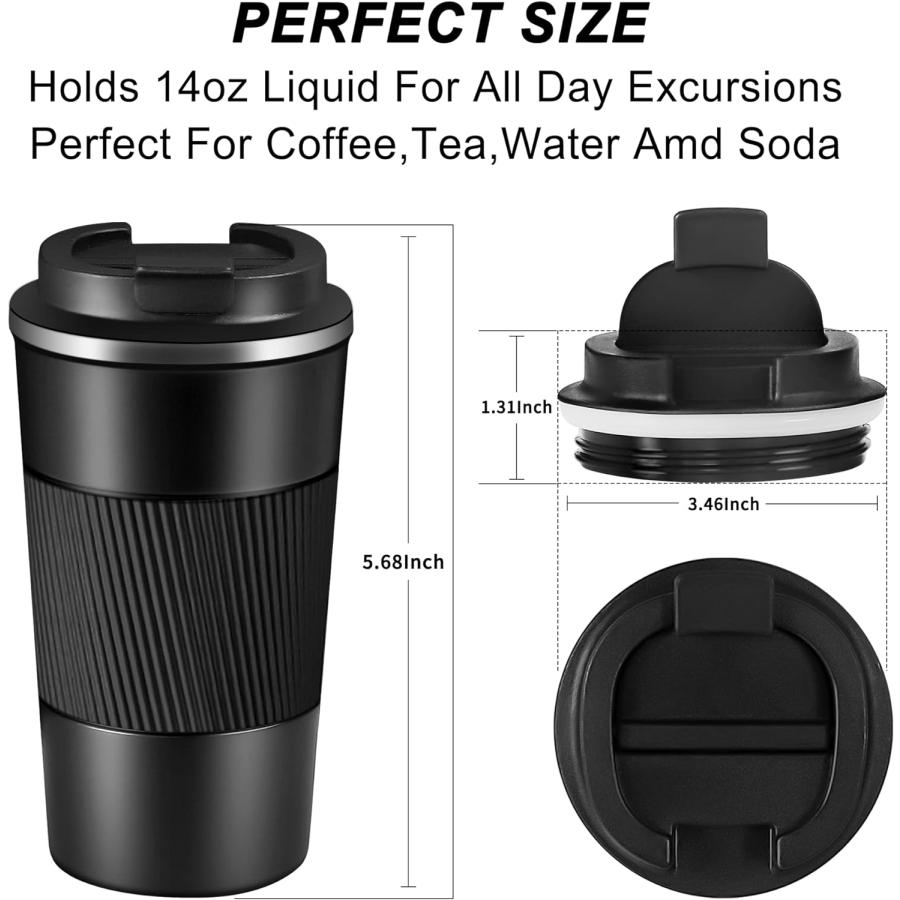 Coffee Travel Mug 14OZ Double Walled Insulated Vacuum Coffee Tumbler With Leakproof Flip Insulated Coffee Mug  For Hot And Cold Water Coffee And Te