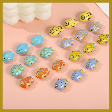 （5顆/包）日係昭和手繪魚陶瓷珠 DIY手工散珠串珠材料 項鏈手鏈飾品配件 串珠材料包 珠珠材料 手串材料