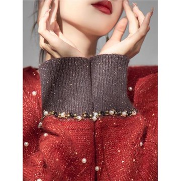 法式高級感釘珠紅色氛圍感毛衣秋冬新款圣誕新年撞色拼接針織衫潮