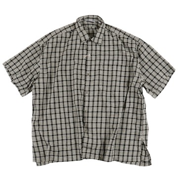 日本CATTA棉麻布格紋落肩寬鬆款式夏威夷襯衫黑白格