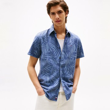【Tommy Hilfiger】棕櫚印花棉麻襯衫_藍色
