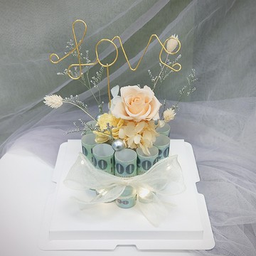 【KIRA與花花藝】LOVE款有錢花迷你蛋糕/香檳橘/生日禮物/情人節禮物/永生花/蛋糕/有錢花/送禮