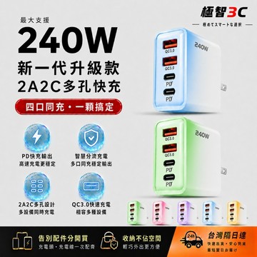 現貨【冰感快充二代】🔥240W GaN氮化鎵快充頭 小冰塊迷你充電器 馬卡龍漸變外觀 PD+USB雙孔 豆腐頭旅行必備