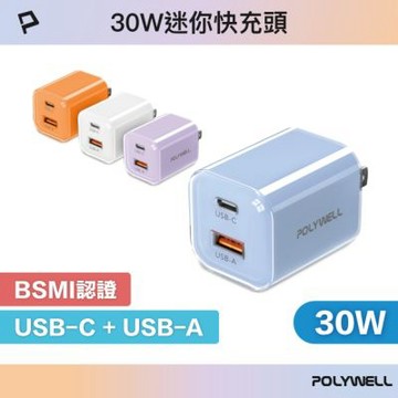 POLYWELL 30W雙孔PD快充頭 A+C埠 冰塊造型