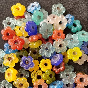 拾悦手作材料 / 隨機出貨不挑選/約25mm左右/土耳其窖爐燒製/土耳其微透明系花花琉璃/編繩串珠DIY半成品/現貨出貨