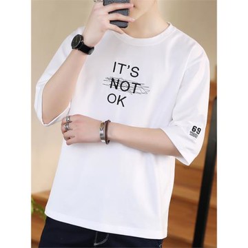 短袖t恤男士五分夏季簡約體恤刺繡寬松百搭衣服七分中袖潮牌上衣