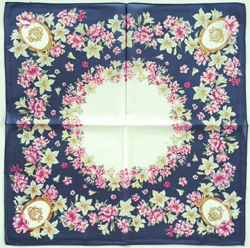 Christian Dior 復古手帕 – 深藍色花圈 19 x 19 英吋