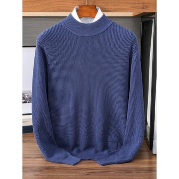 重磅加厚男士純棉線長袖針織毛衣半高領套頭商務休閑男裝秋冬新款