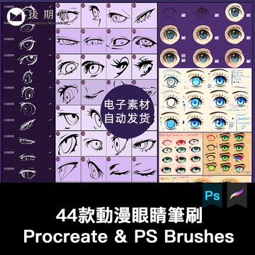 procreate筆刷+ps筆刷動漫人物眼睛繪畫輔助多角度線稿和插畫練習