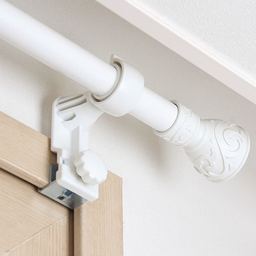 Seryu Home 典雅免鑽窗簾桿 25mm 3件組  白色  窗簾桿(10字/190~300cm) 穿孔掛鉤(9.8 x 8 cm)