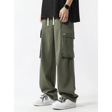 美式工裝褲男大口袋新款直筒寬松男士春夏潮牌高街休閑長褲男褲子
