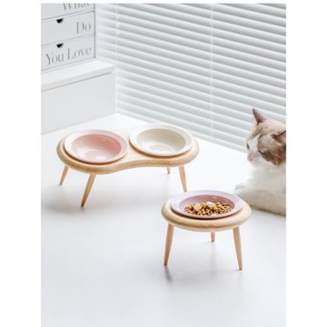 陶瓷貓碗草帽飛碟寵物貓咪碗斜口狗碗水碗高腳可調節食碗盆護頸椎